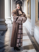 "The Aurelia" – Herringbone Mink & Crystal Fox Full-Length Coat – Modern Design