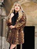 Leopard Print Nutria Fur Coat With Black Fox Collar S