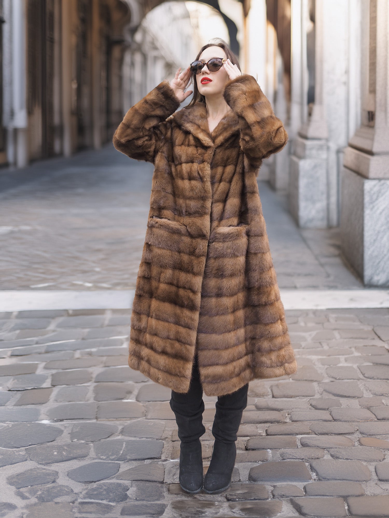 Harlow — Horizontal Let-Out Pastel Mink with Shawl Collar M