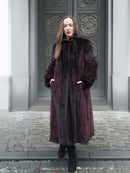 Two Tone Female Mink Fur Coat in red and black design, size S/M, styled with black boots for luxury winter fashion appeal.