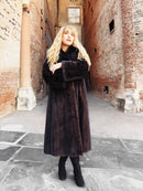 Dark Ranch Black Mink Coat With Black fox Notch Collar M/L
