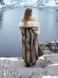 Elegant Raccoon and Fox Fur Coat with Shawl Collar – Timeless Luxury & Warmth