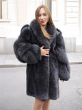 Gray Charcoal Canadian Sheared Beaver Fur Coat Fox Trim M/L