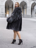 Gray Charcoal Canadian Sheared Beaver Fur Coat Fox Trim M/L