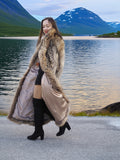 Finnish Raccoon Fur Coat Large Shawl Collar 50" Long M/L