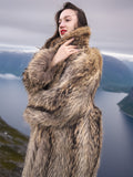 Finnish Raccoon Fur Coat Large Shawl Collar 50" Long M/L