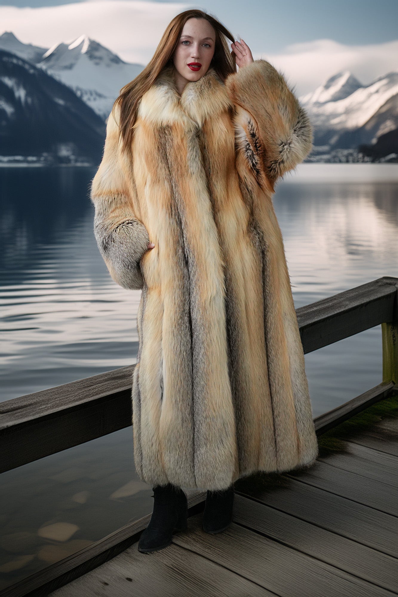 Mountain Icon – Golden Island Fox Fur Coat | Purple Shoshana
