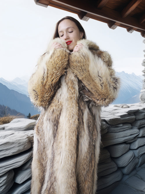 "Wild Luxe"- Coyote Fur Coat with Shawl Collar – Alpine Edition