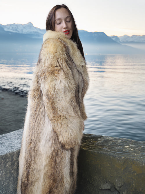 "Wild Luxe"- Coyote Fur Coat with Shawl Collar – Alpine Edition
