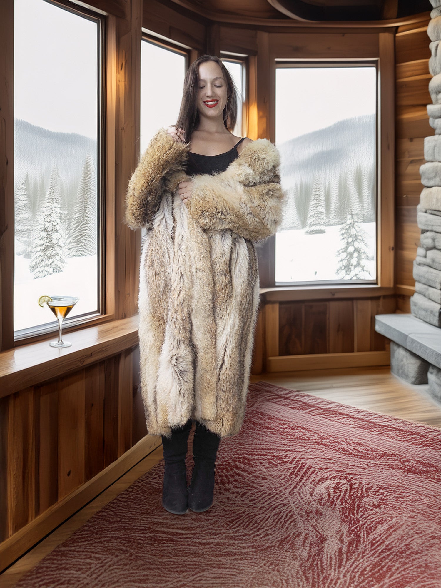 "Wild Luxe"- Coyote Fur Coat with Shawl Collar – Alpine Edition