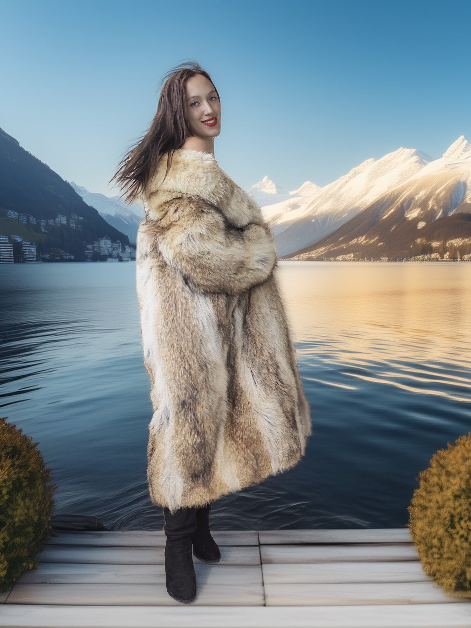 "Wild Luxe"- Coyote Fur Coat with Shawl Collar – Alpine Edition