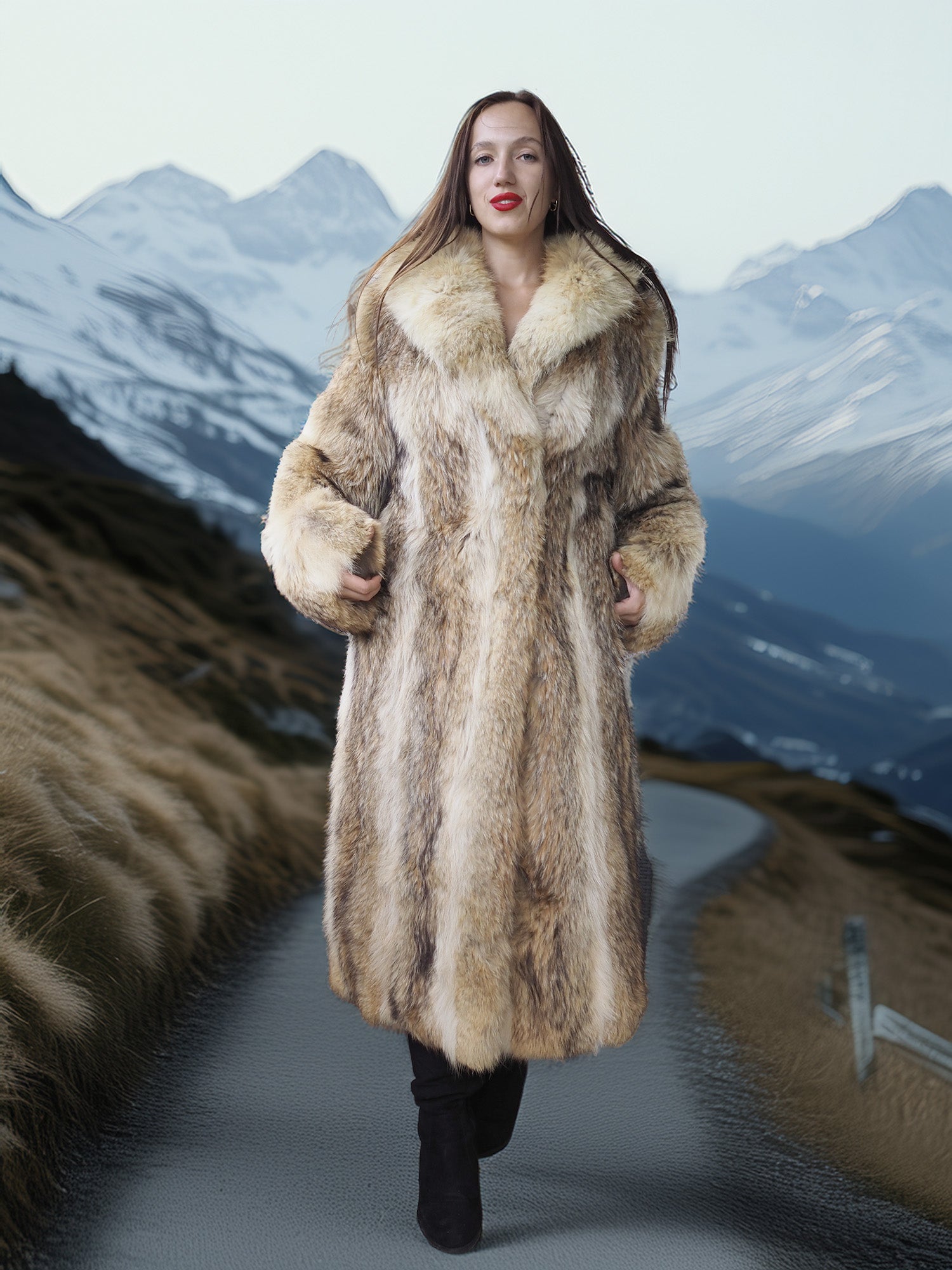 "Wild Luxe"- Coyote Fur Coat with Shawl Collar – Alpine Edition
