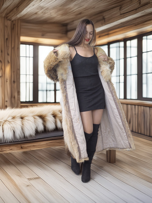 "Wild Luxe"- Coyote Fur Coat with Shawl Collar – Alpine Edition