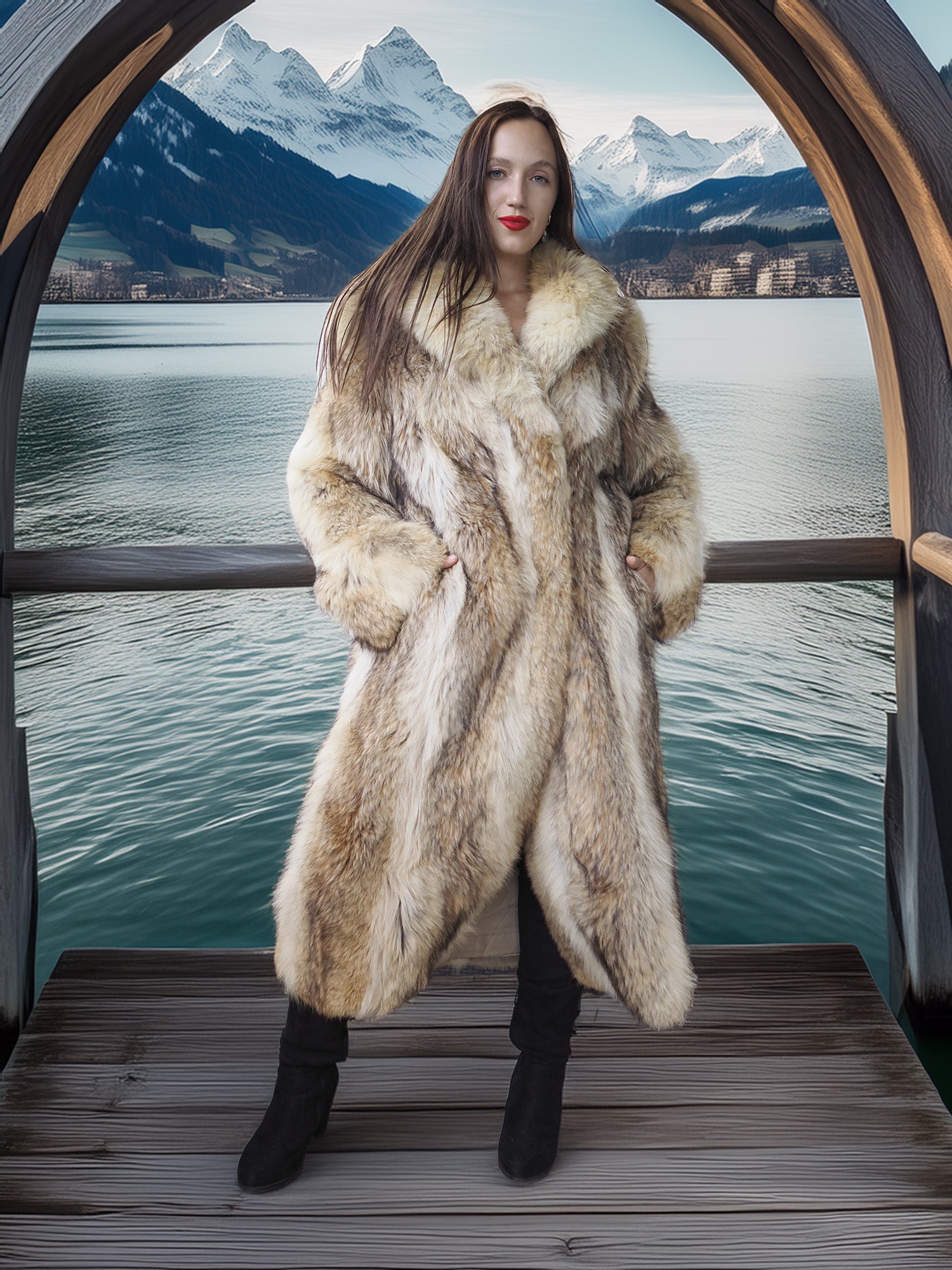 "Wild Luxe"- Coyote Fur Coat with Shawl Collar – Alpine Edition