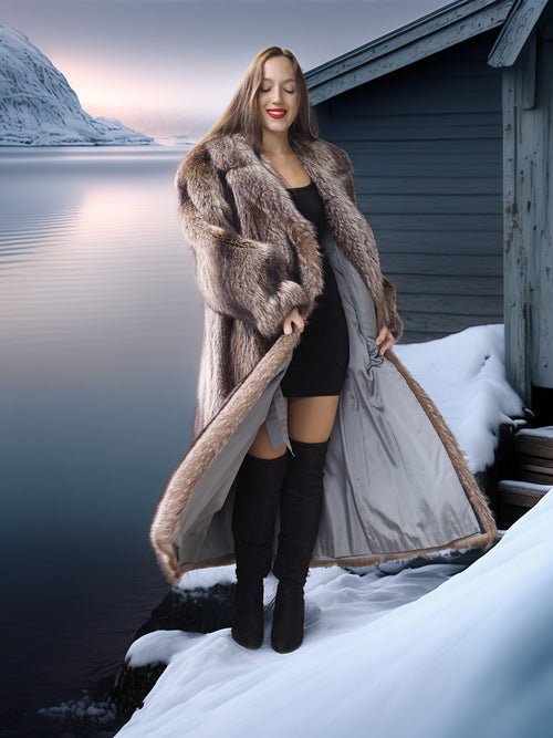 "The Fjord Siren" – Full-Length Canadian Raccoon Fur Coat | Arctic Elegance