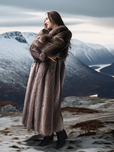 "The Fjord Siren" – Full-Length Canadian Raccoon Fur Coat | Arctic Elegance