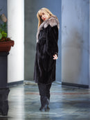 American Legened Black Mink Coat With Indigo Fox Cape Collar M/L