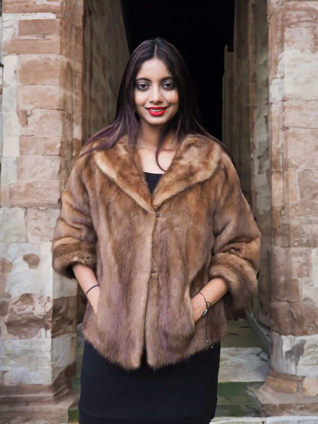 Mink fur coat real mink fur jacket brown color - Furriers online