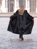 Black Dark Ranch Mink Coat With Silver fox Shawl Collar M/L