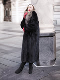 Black Dark Ranch Mink Coat With Silver fox Shawl Collar M/L