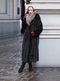 Black Dark Ranch Mink Coat With Silver fox Shawl Collar M/L