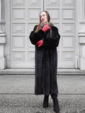 Black Dark Ranch Mink Coat With Silver fox Shawl Collar M/L