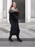 Black Dark Ranch Mink Coat With Silver fox Shawl Collar M/L