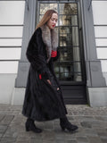 Black Dark Ranch Mink Coat With Silver fox Shawl Collar M/L