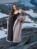 Silver Plush Soft Indigo Fox Fur Coat 50" Long M/L