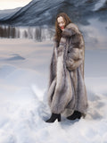 Silver Plush Soft Indigo Fox Fur Coat 50" Long M/L