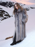 Silver Plush Soft Indigo Fox Fur Coat 50" Long M/L