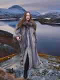 Silver Plush Soft Indigo Fox Fur Coat 50" Long M/L