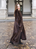 Designer Luxurious Mahogany NAFA Mink Fur Coat By Alfred Sung 52" Long M