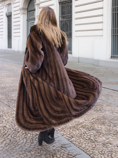 Designer Luxurious Mahogany NAFA Mink Fur Coat By Alfred Sung 52" Long M