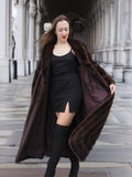 Designer Luxurious Mahogany NAFA Mink Fur Coat By Alfred Sung 52" Long M