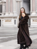 Designer Luxurious Mahogany NAFA Mink Fur Coat By Alfred Sung 52" Long M