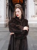 Designer Luxurious Mahogany NAFA Mink Fur Coat By Alfred Sung 52" Long M