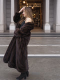 Designer Luxurious Mahogany NAFA Mink Fur Coat By Alfred Sung 52" Long M