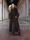 Designer Luxurious Mahogany NAFA Mink Fur Coat By Alfred Sung 52" Long M