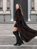 Designer Luxurious Mahogany NAFA Mink Fur Coat By Alfred Sung 52" Long M