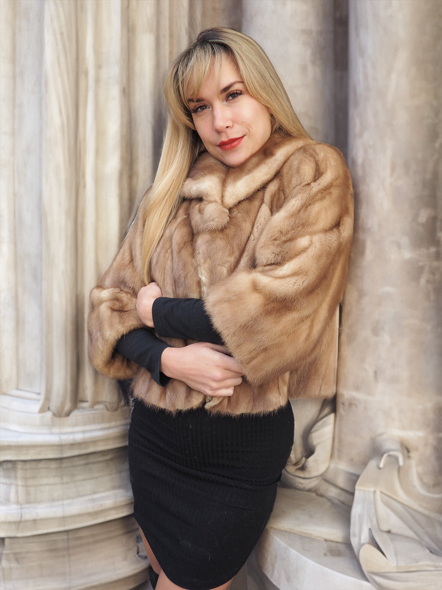 Vintage Trendy Pastel Beige Canadian Mink Fur Opera Jacket S/M