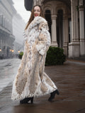 Spectacular Unisex Soft Plush Spotted Fur Coat Large Shawl Collar M/L 52" Long