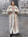 Spectacular Unisex Soft Plush Spotted Fur Coat Large Shawl Collar M/L 52" Long