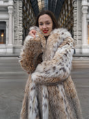 Spectacular Unisex Soft Plush Spotted Fur Coat Large Shawl Collar M/L 52" Long