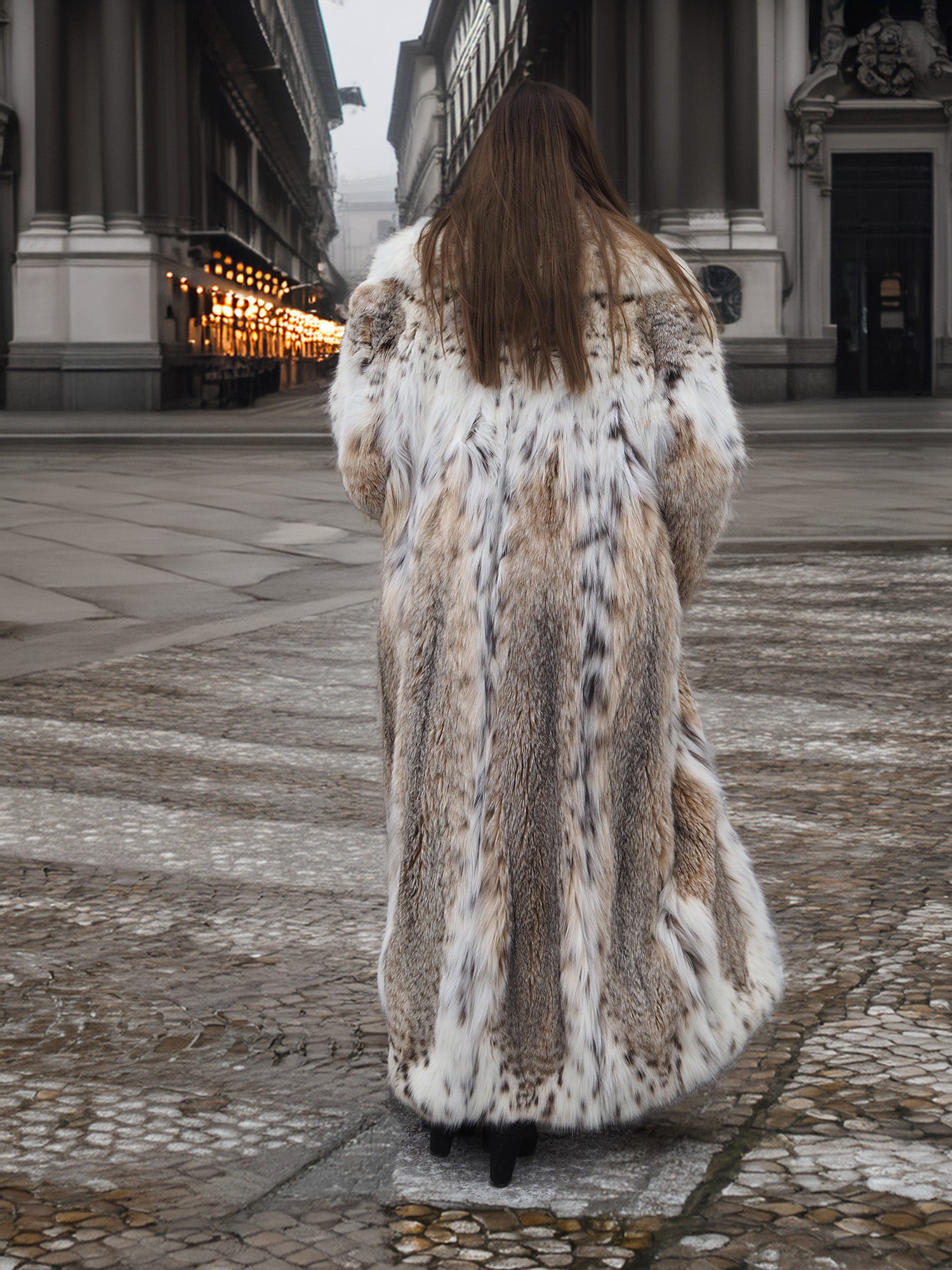 Spectacular Unisex Soft Plush Spotted Fur Coat Large Shawl Collar M/L 52" Long