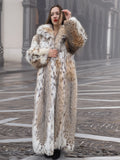 Spectacular Unisex Soft Plush Spotted Fur Coat Large Shawl Collar M/L 52" Long