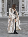 Spectacular Unisex Soft Plush Spotted Fur Coat Large Shawl Collar M/L 52" Long