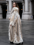 Spectacular Unisex Soft Plush Spotted Fur Coat Large Shawl Collar M/L 52" Long