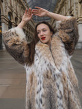 Spectacular Unisex Soft Plush Spotted Fur Coat Large Shawl Collar M/L 52" Long