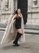 Spectacular Unisex Soft Plush Spotted Fur Coat Large Shawl Collar M/L 52" Long